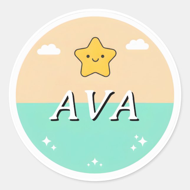 Pegatina Redonda Customizable Kids Name Sticker – Smiling Star  (Anverso)