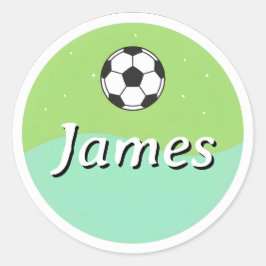 Pegatina Redonda Customizable Kids Name Sticker– Soccer Ball Design