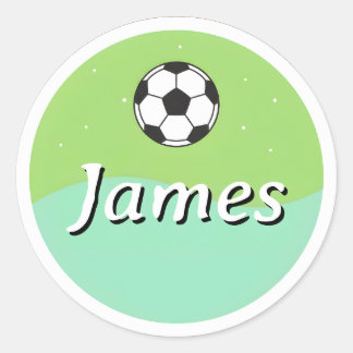 Pegatina Redonda Customizable Kids Name Sticker– Soccer Ball Design