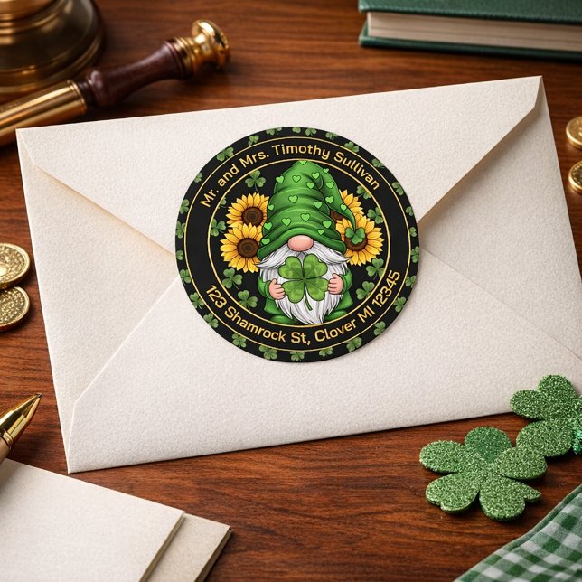 Pegatina Redonda Customizable St. Patrick’s Day Gnome Envelope Seal (Subido por el creador)