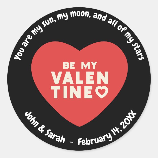 Pegatina Redonda Customizable Valentine's Day Heart (Anverso)