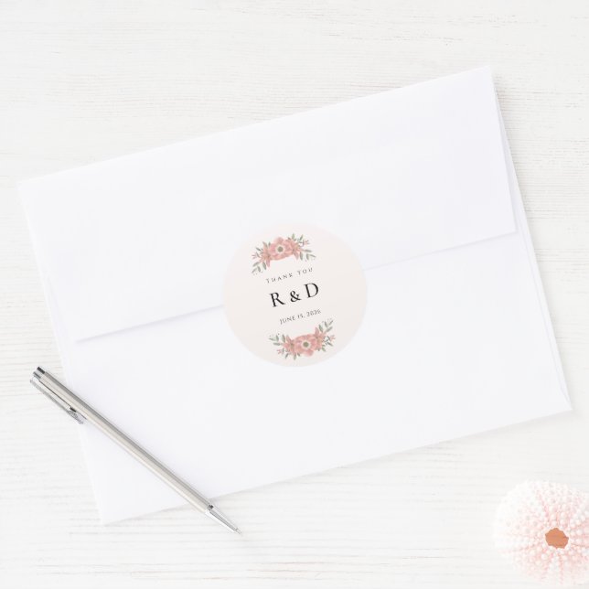 Pegatina Redonda Customized Initials Blush Garden Wedding Favor (Sobre)