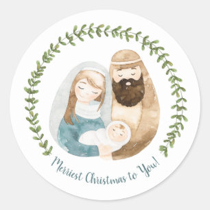 Pegatina Redonda Cuta acuarela Bebé Jesús Navidades de la Natividad