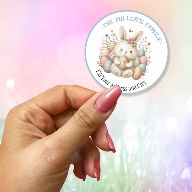Pegatina Redonda Cuta acuarela Bunny Easter personalizable (Cute watercolor Bunny Easter customizable Classic Round Sticker)