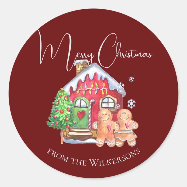 Pegatina Redonda Cuta acuarela Gingerbread Gente en Borgoña (Anverso)