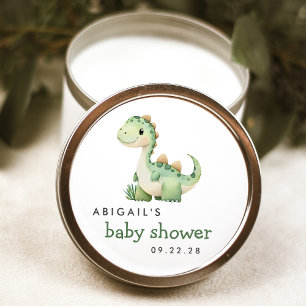 Pegatina Redonda Cuta acuarela Green Dinosaur Baby Shower