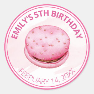 Pegatina Redonda Cuta acuarela Rosa Macaroon Cumpleaños