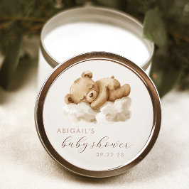 Pegatina Redonda Cuta acuarela Teddy Bear Baby Shower