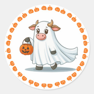 Pegatina Redonda Cuta, caprichosa, vaca fantasma