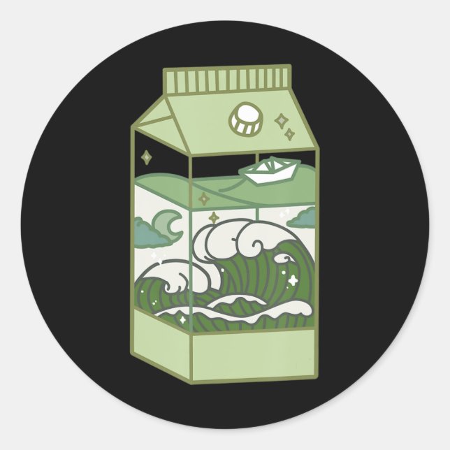 Pegatina Redonda Cuta de arte de la caja de leche estética Kawaii O (Anverso)