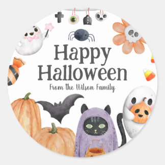 Pegatina Redonda Cuta Feliz Halloween del estilo acuarela