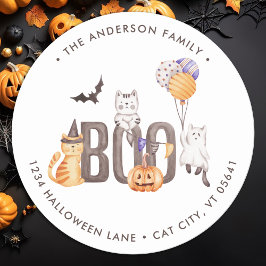 Pegatina Redonda Cuta Gats Boo Ghosts Halloween Dirección de devolu