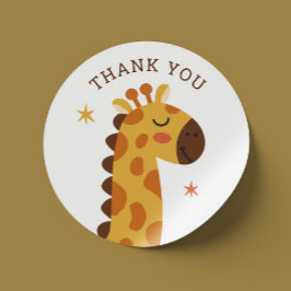 Pegatina Redonda Cuta jirafa. Gracioso zoológico de safari animal g