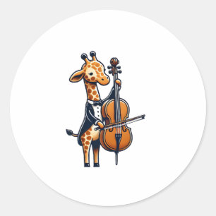 Pegatina Redonda Cuta jirafa tocando música Cello Giraffes