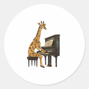 Pegatina Redonda Cuta jirafa tocando piano jirafas música