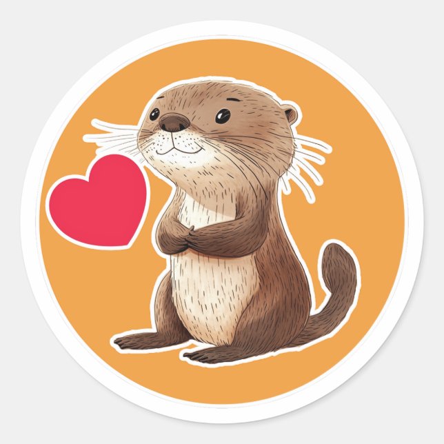 Pegatina Redonda Cuta Otter (Anverso)