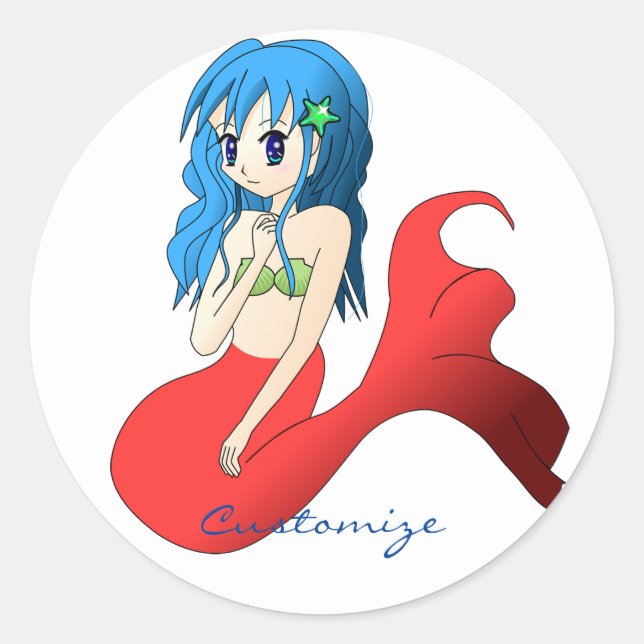 Pegatina Redonda Cuta sirena de cabello azul Thunder_Cove (Anverso)