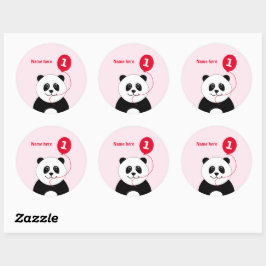 Pegatina Redonda Cute 1er cumpleaños panda añadir nombre rosado