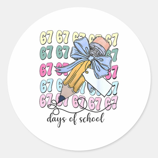 Pegatina Redonda Cute 67 Days Smarter 67 Days Of School Coquette Bo (Anverso)