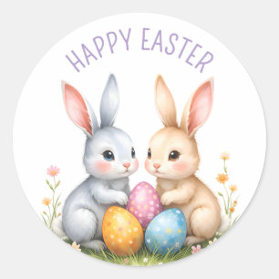 Pegatina Redonda Cute acuarela Abundantes de Pascua Felices Pascuas