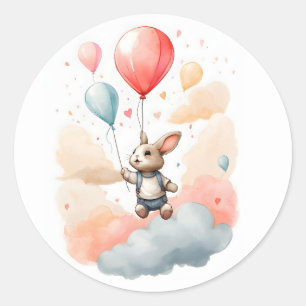 Pegatina Redonda Cute acuarela conejo conejo gran globo