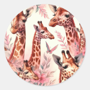 Pegatina Redonda Cute acuarela Giraffe