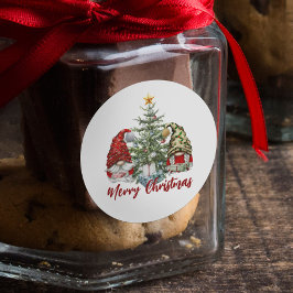 Pegatina Redonda Cute acuarela Gnomes Feliz Navidad