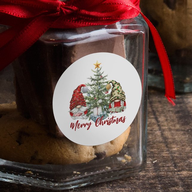 Pegatina Redonda Cute acuarela Gnomes Feliz Navidad (Subido por el creador)