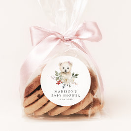 Pegatina Redonda Cute acuarela Polar Bear Winter Baby Shower