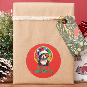 Pegatina Redonda Cute Adorable Kawaii Chibi Oso Navidad