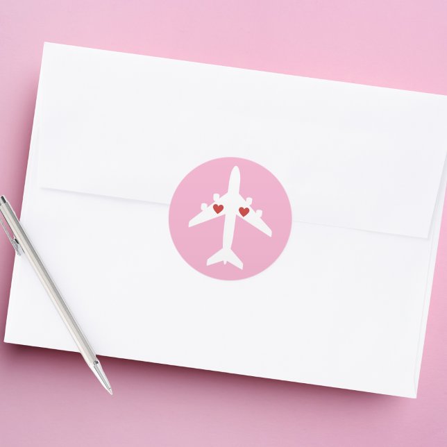Pegatina Redonda Cute Airplane Hearts Girl Pilot Pink Personalized  (Subido por el creador)