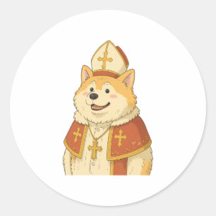 Pegatina Redonda Cute Akita Pope - Gracioso diseño de perro
