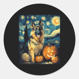 Pegatina Redonda Cute alemán Pastor Perro Halloween Jack O Lantern