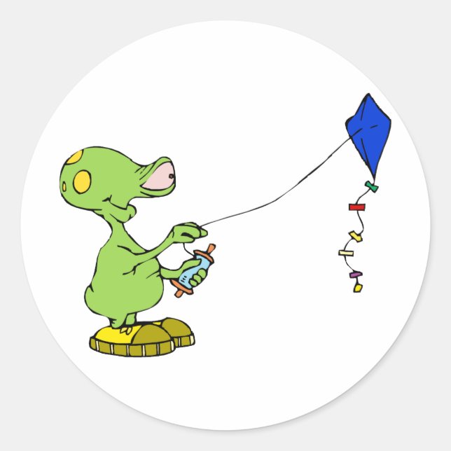 Pegatina Redonda Cute Alien Flying Kite (Anverso)