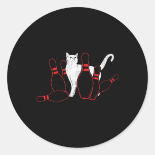 Pegatina Redonda Cute Alley Cat Tocando Bowler Tipping Bowler