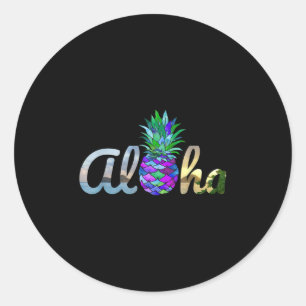 Pegatina Redonda Cute Aloha Hawaii Piña Sirenita Purple Beach L