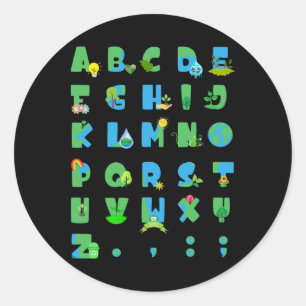 Pegatina Redonda Cute Alphabet Funny Earth Day Abc Alphabet Teacher