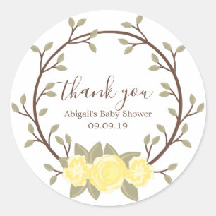Pegatina Redonda Cute amarillo floral Baby Shower