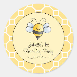 Pegatina Redonda Cute amarillo negro Bumblebee primer cumpleaños