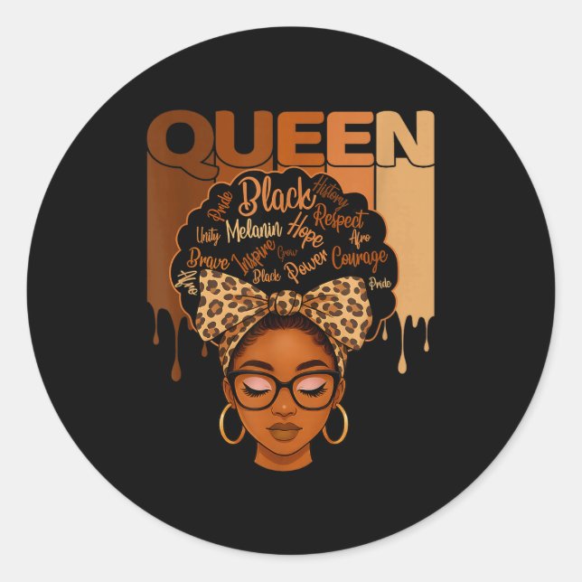Pegatina Redonda Cute American Melanin History Queen Black African (Anverso)