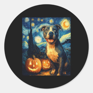 Pegatina Redonda Cute American Staffordshire Terrier Dog Halloween