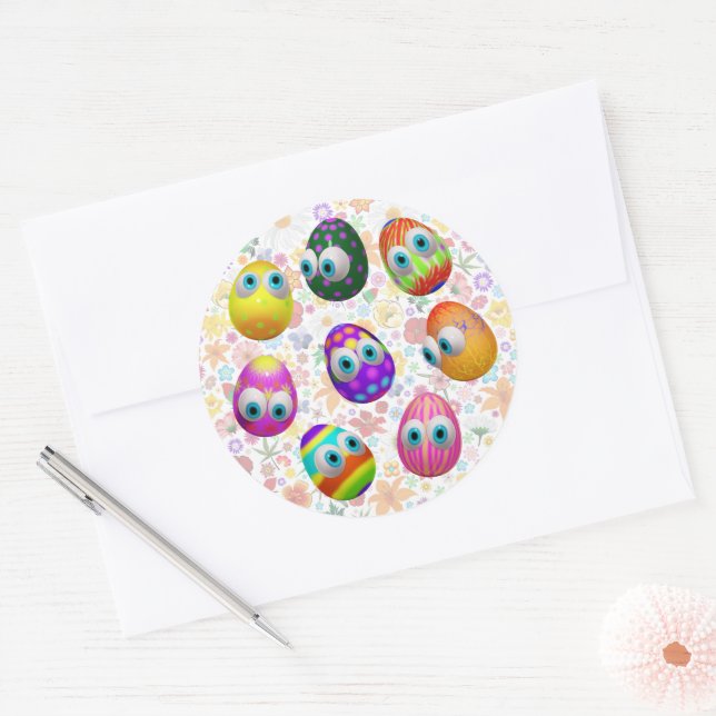 Pegatina Redonda Cute and Funny Easter Eggs Cartoon (Sobre)