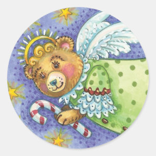 Pegatina Redonda Cute Angel Teddy Bear sticker navideño