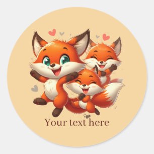 Pegatina Redonda Cute animal amor zorro personalizable