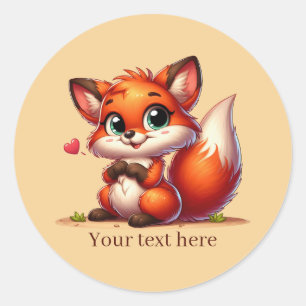 Pegatina Redonda Cute animal amor zorro personalizable