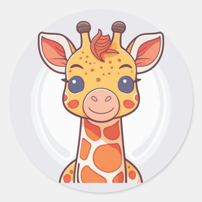 Pegatina Redonda Cute Animal Giraffe (Anverso)