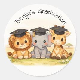 Pegatina Redonda Cute Animal Party Safari Graduation