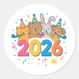 Pegatina Redonda  Cute Animal Party Sticker 2026