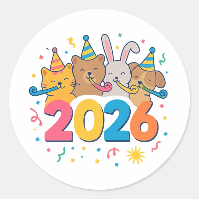 Pegatina Redonda  Cute Animal Party Sticker 2026 (Anverso)