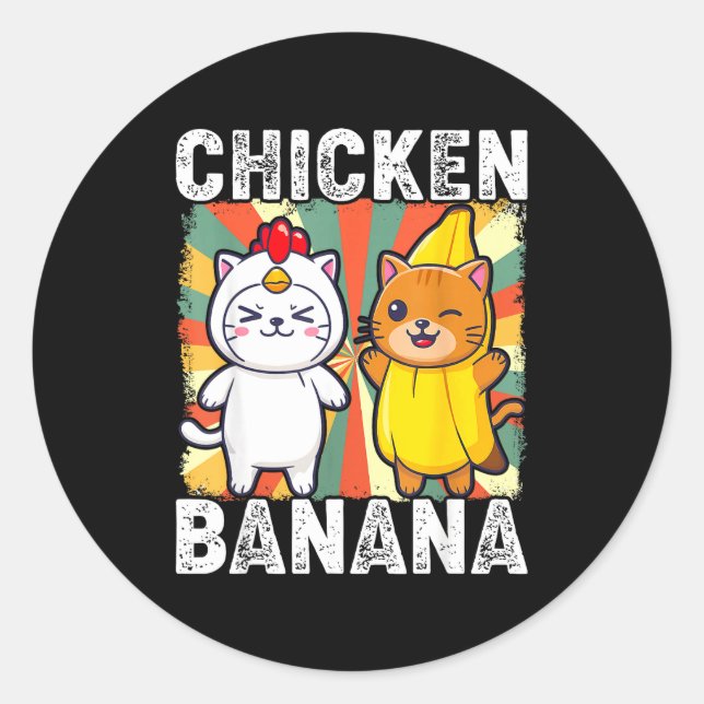 Pegatina Redonda Cute Animals In Chicken And Banana Costumes Kawaii (Anverso)